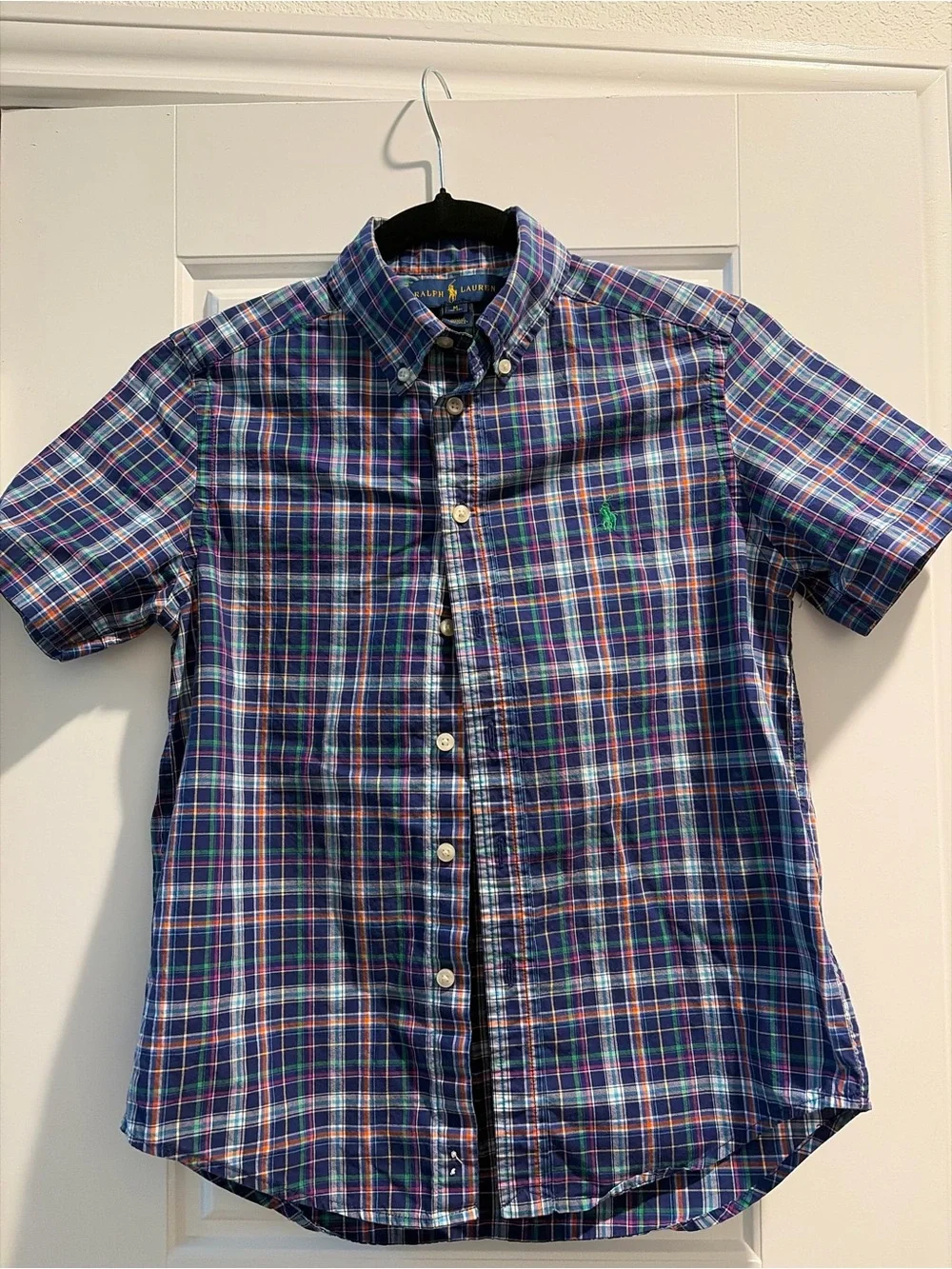 Ralph Lauren Navy & Green Plaid Short-Sleeve Button-Down Shirt